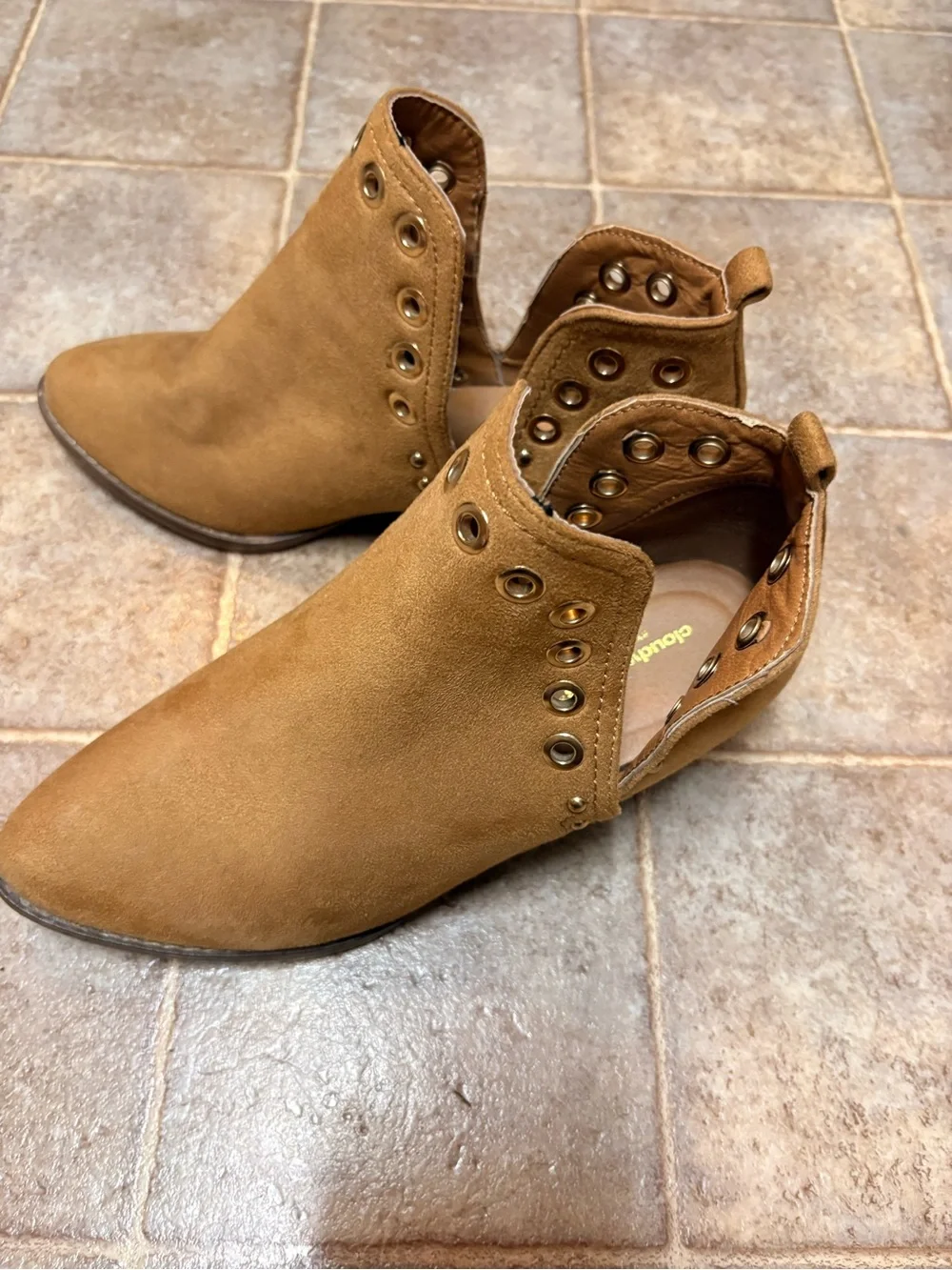 cloudwalkers Tan Suede Ankle Booties with Grommet Detail